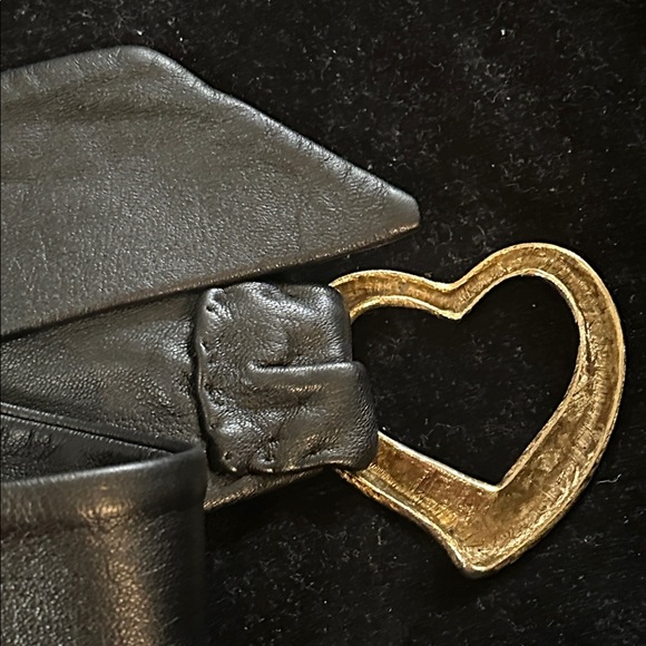 Black Leather Belt with Gold Heart Buckle O/S